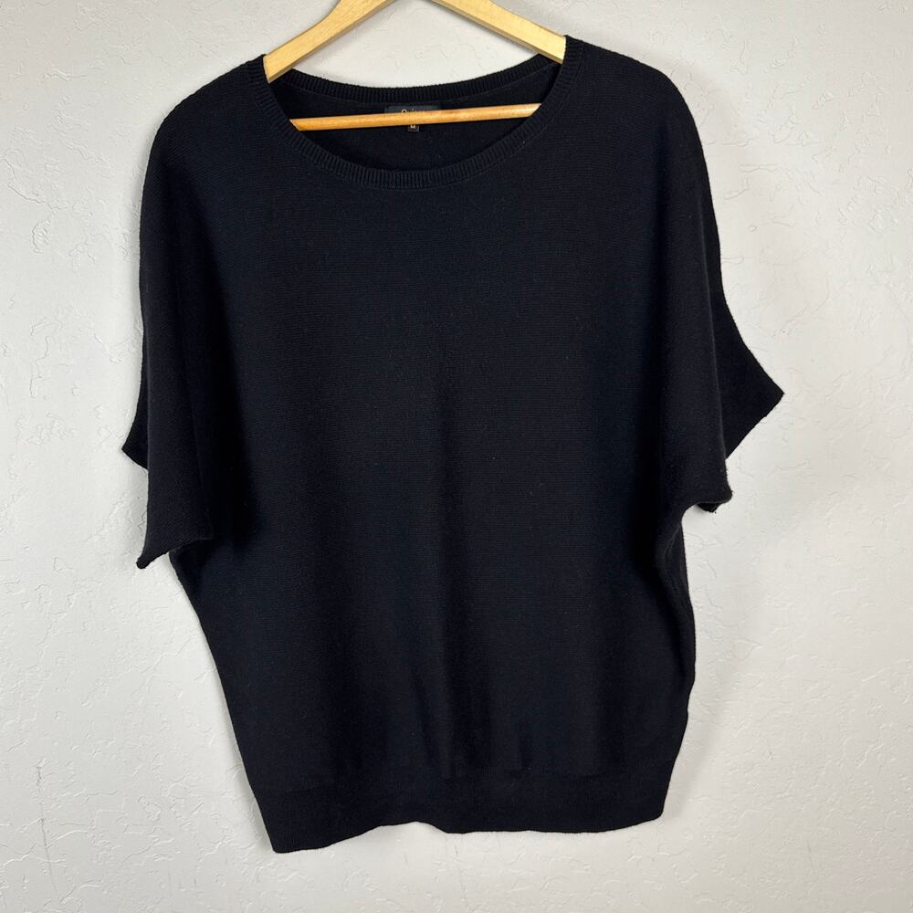Quince Lightweight Cotton Cashmere Link-Stitch Dolman Sweater Medium Black Chic